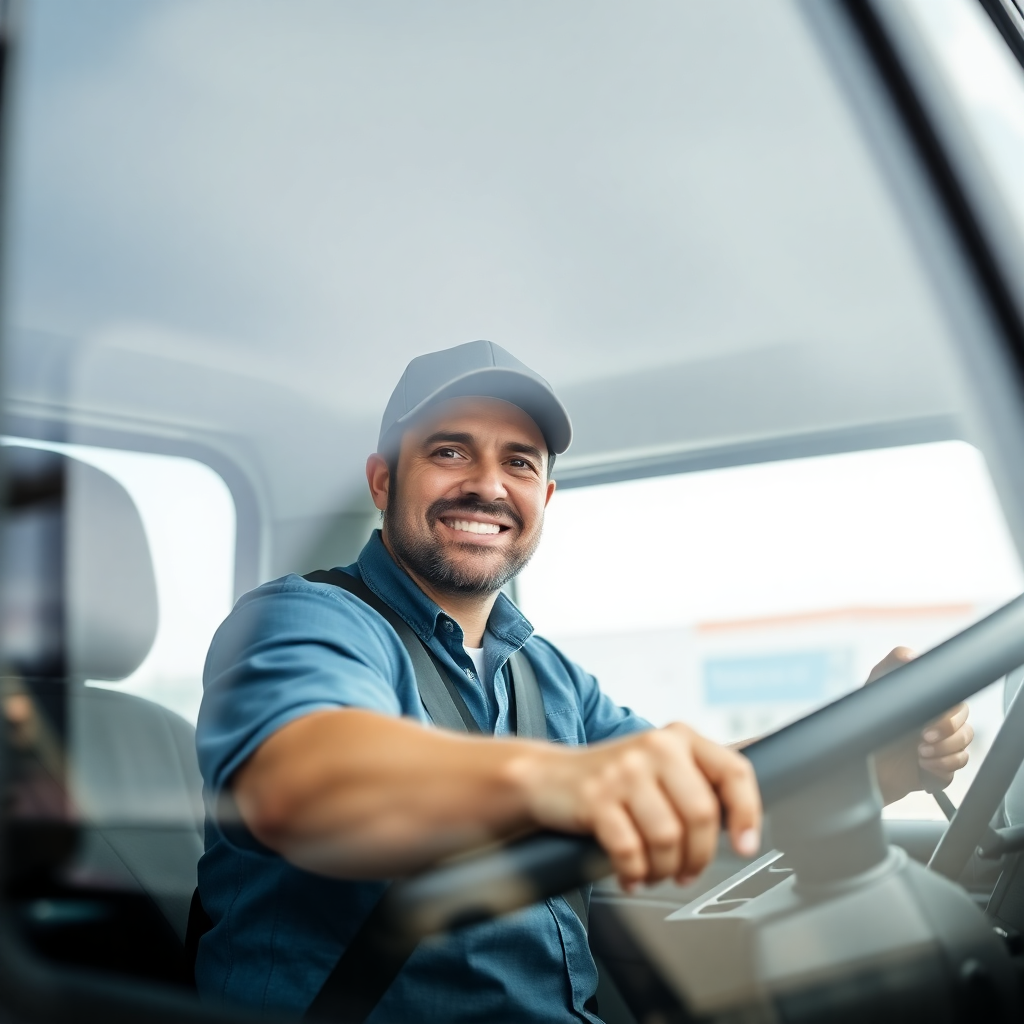Truck driver smiling